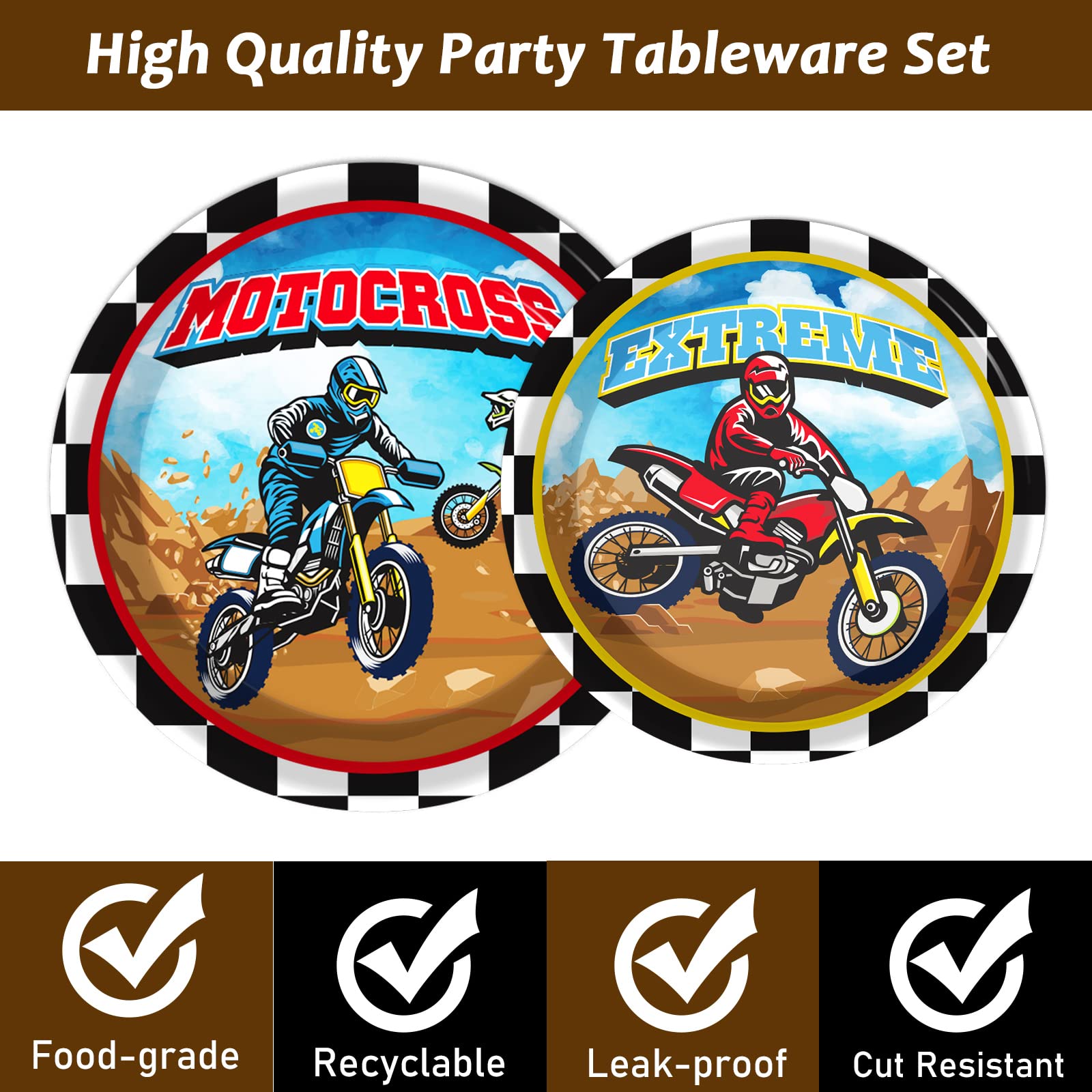 96 Pcs Dirt Bike Themed Party Plates and Napkins Set - Motorcycle Motocross Birthday Party Supplies for Boys, Baby Shower, Tableware Decorations (Serves 24) - Perfect for Kids' Birthday Parties, Motorcycle Themed Events, and Dirt Bike Celebration Decorations