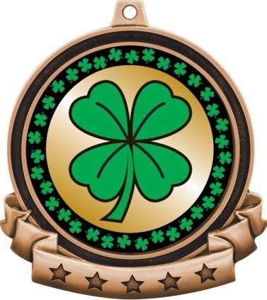 St. Patrick's Day Bronze Shamrock Trophy Medal - 2.6 Inch Four Leaf Clover Award for Kids - Perfect for Classroom Rewards, Party Favors & Irish-Themed Celebrations