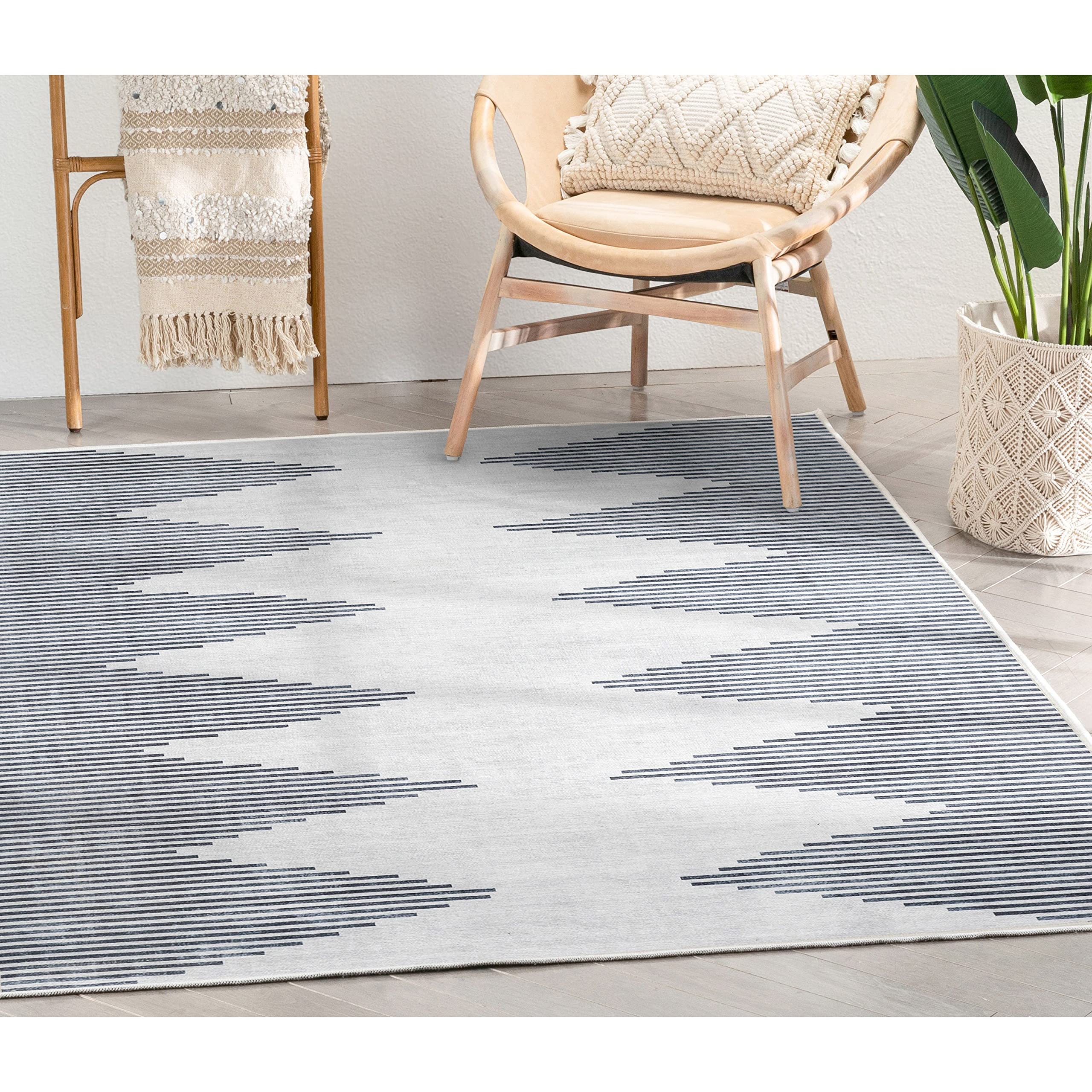 Well Woven Apollo Bree Moroccan 5' x 7' Ivory Grey Distressed Machine Washable Area Rug - Perfect for Living Room, Bedroom, or Office Decor