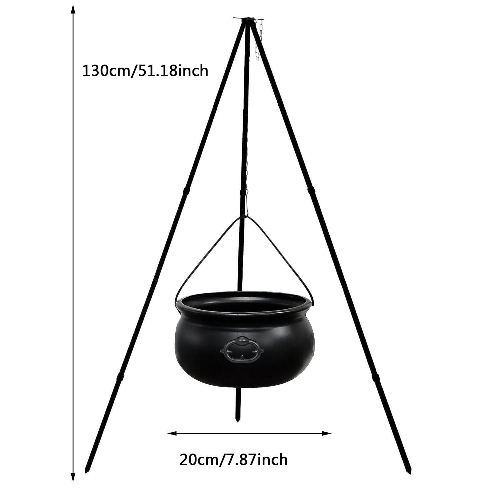 Large Black Plastic Halloween Witches Cauldron with Tripod & LED Lights - 130CM Outdoor/Indoor Decor for Porch, Yard & Halloween Party | Spooky Candy Bucket & Witch-Themed Decoration
