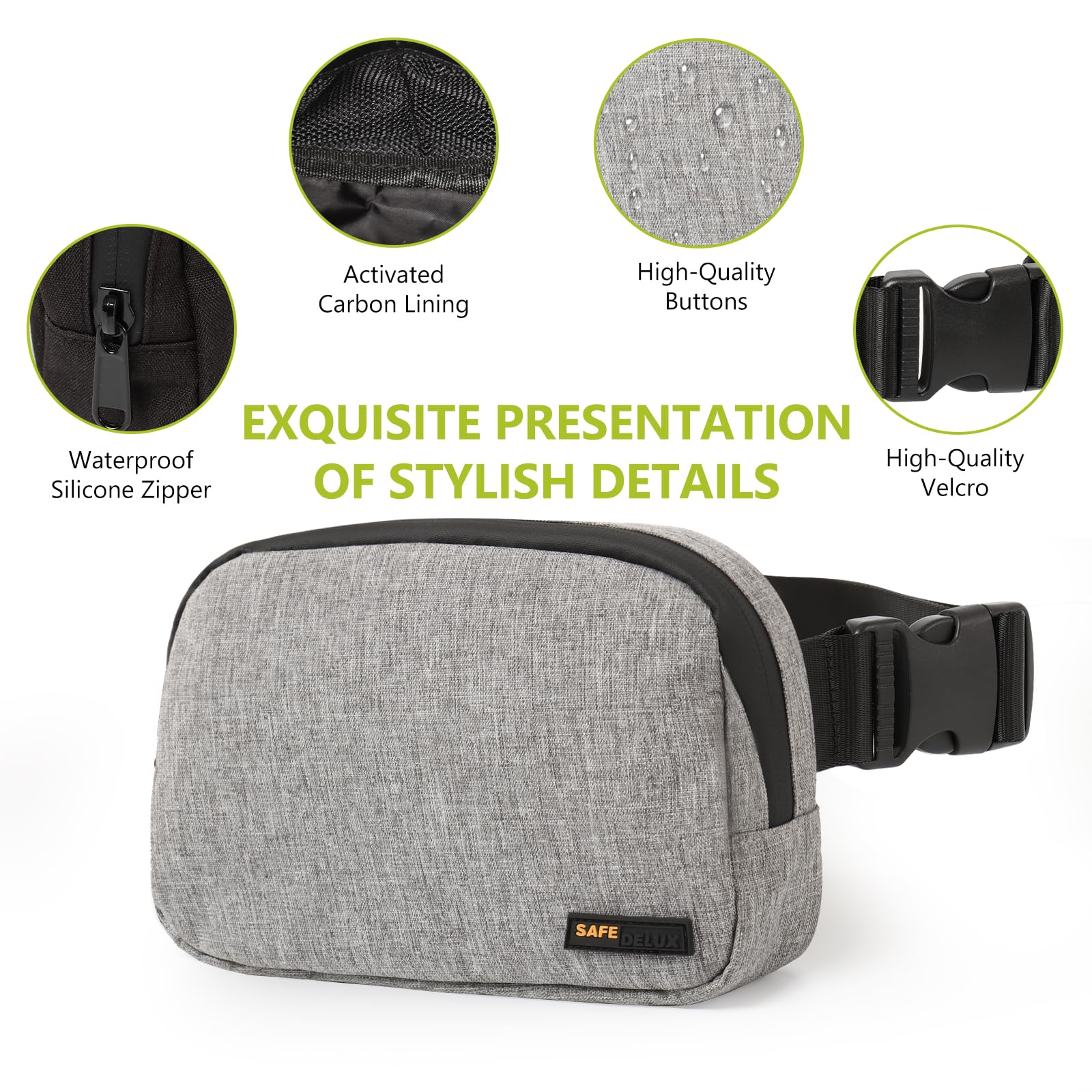 Carbon Fiber Mini Belt Bag - Waterproof Unisex Crossbody Bag with Adjustable Strap & 2 Pockets for Workout, Running, Gym, Hiking & Travel | Lightweight & Durable (Grey)