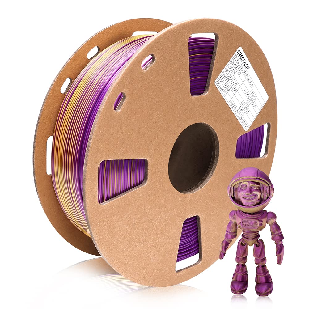 Premium 1.75mm PLA 3D Printer Filament - 1KG Spool with +/-0.03mm Accuracy, Purple & Gold for FDM Printers - Perfect for DIY Projects, Prototyping & Creative Modeling