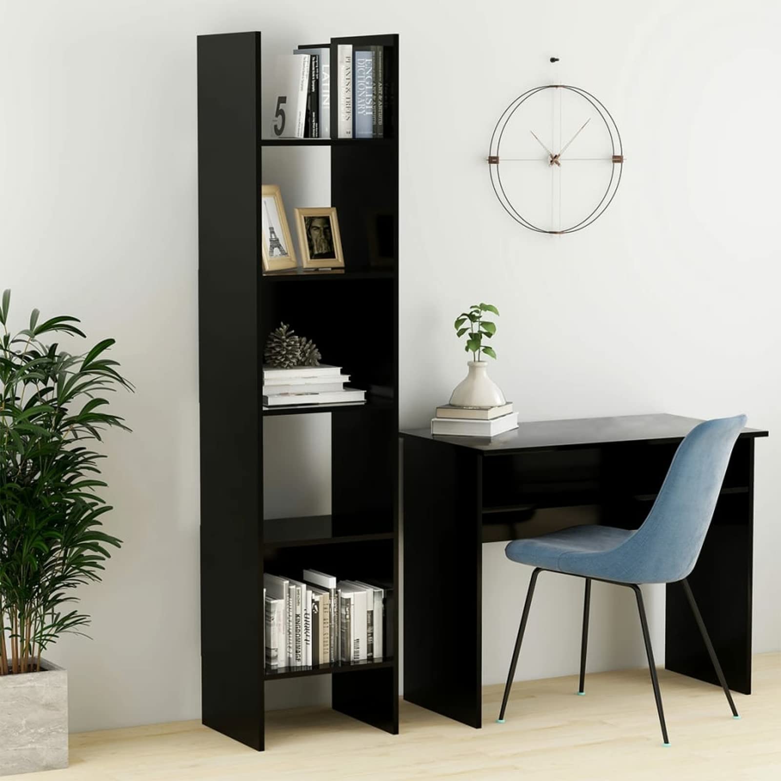 Modern Black Bookcase Display Shelf - 15.7x13.8x70.9 Inch Chipboard Bookshelf for Home Office, Living Room & Library - Space-Saving Storage Solution for Books, Decor & Collectibles