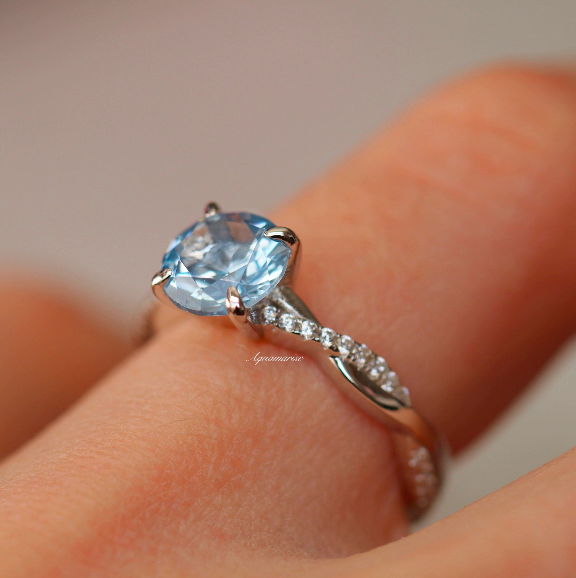 Sophia Twisted Vine Aquamarine Ring - Sterling Silver Jewelry for Women, Elegant Birthstone Gift for March, Perfect for Weddings & Special Occasions