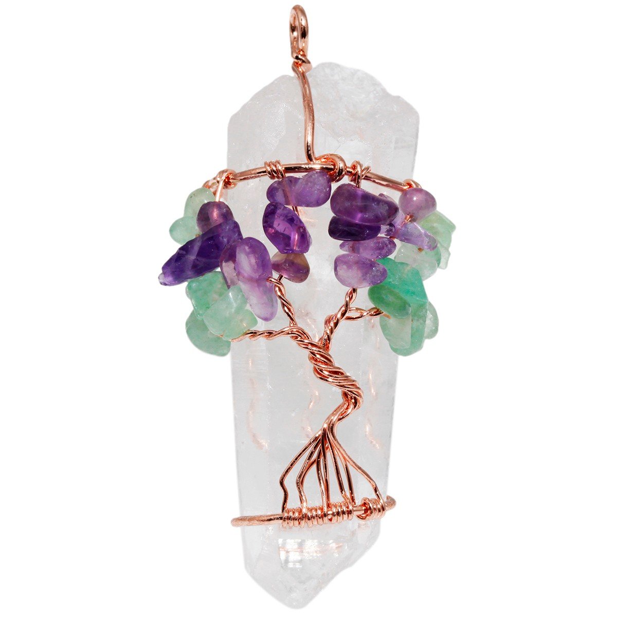 TUMBEELLUWA Stone Tree of Life Pendant Necklace - Natural Raw Crystal Healing Jewelry with Wire Wrapped Chakra Design for Meditation & Spiritual Energy | Perfect for Yoga, Reiki, and Gift Giving