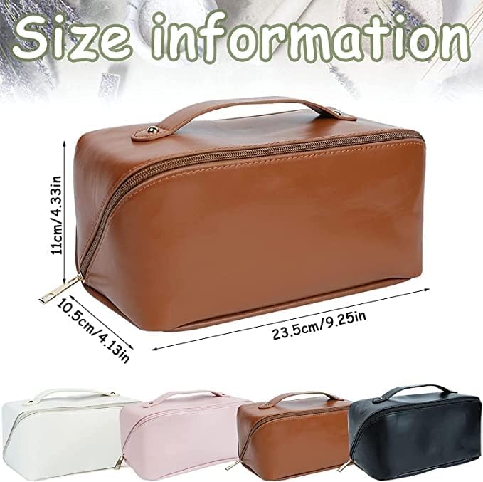 Premium Leather Cosmetic Travel Bag for Women - Large Makeup Organizer with Handle & Dividers, Spacious Wide Opening for Toiletries & Cosmetics - Perfect for Travel, Gym, and Daily Use