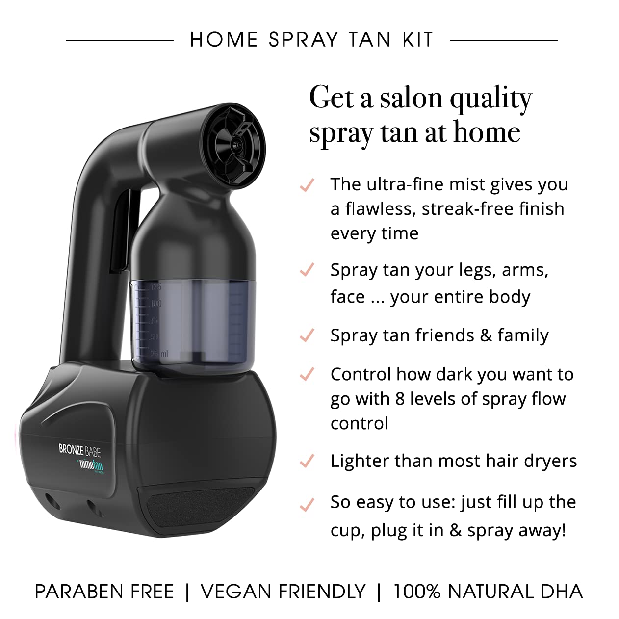 Professional Spray Tan Kit - MineTan Portable Spray Tanning Machine for Salons & Mobile Tanners | High Volume Lightweight Airbrush Gun with Coconut Water Pro Mist Solution (33.8 Fl Oz) | Perfect for Home Use, Salon Treatments & On-the-Go Tanning Services