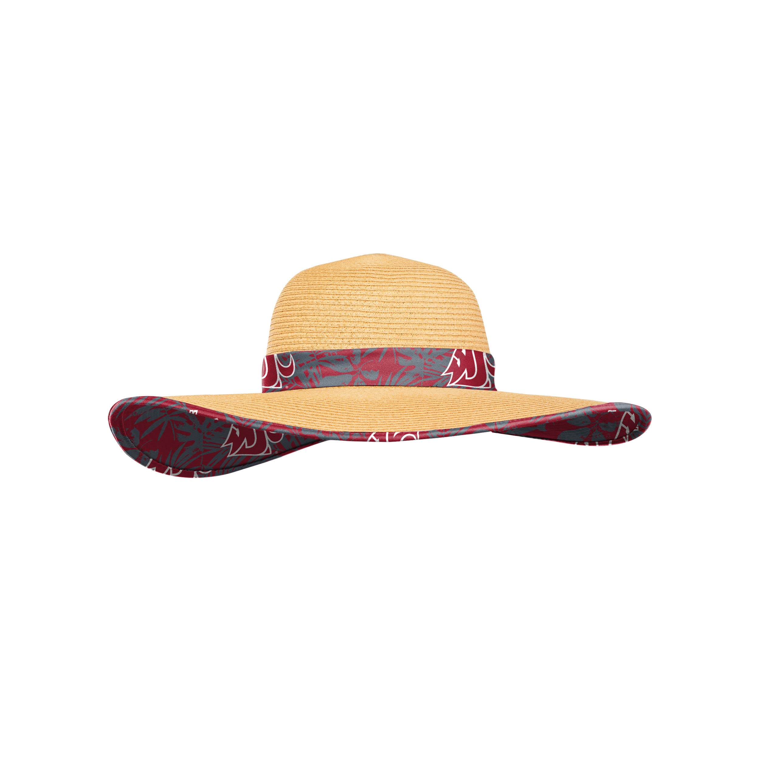FOCO Women's NCAA Team Logo Floral Straw Sun Hat - Adjustable Wide Brim Beach Hat for Summer Outdoor Activities, Gardening, and Vacation