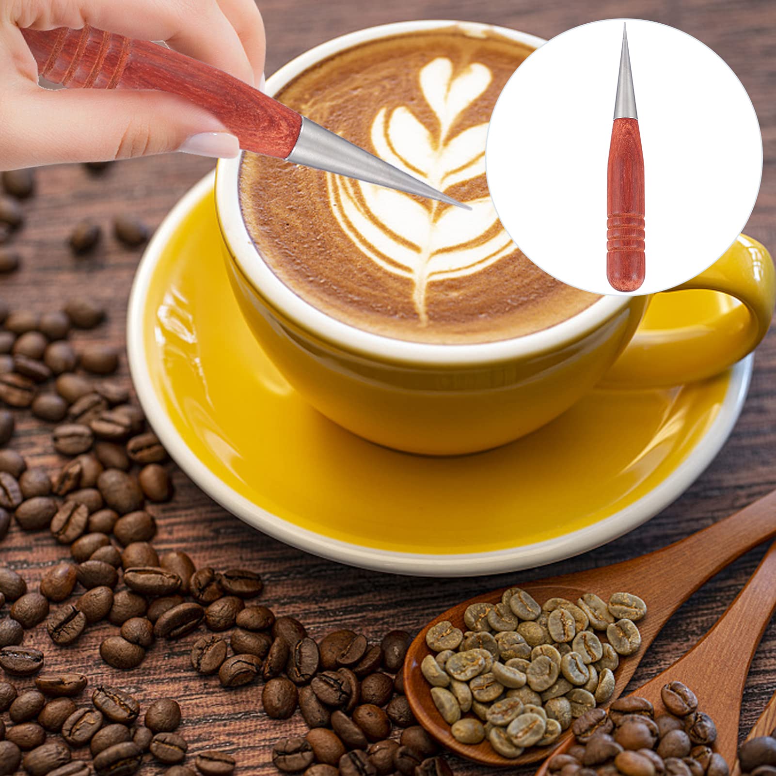 Stainless Steel Coffee Art Pen with Wood Handle for Latte & Cappuccino - Barista Decorating Tool