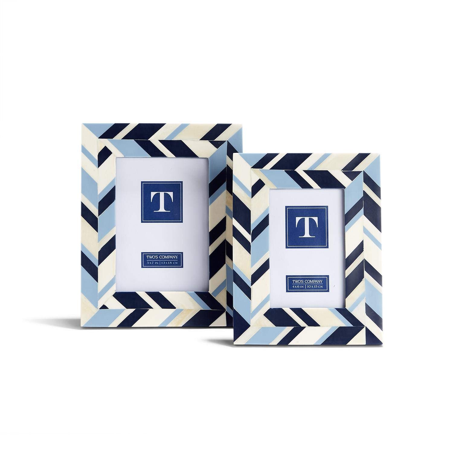 Two's Company Blues Inlay Photo Frames - Elegant Wooden Picture Frames for Wall Decor, Home & Office Display - Perfect for Family Photos, Wedding Pictures & Artwork
