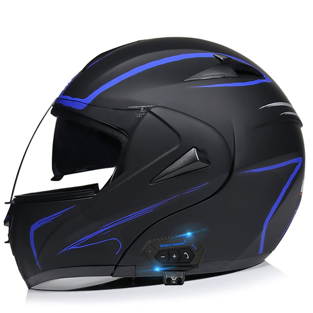 DOT Approved Full Face Motorcycle Bluetooth Helmets for Men & Women - Dual Visors Flip Up Modular Helmet with Bluetooth for Safe Riding & Commuting