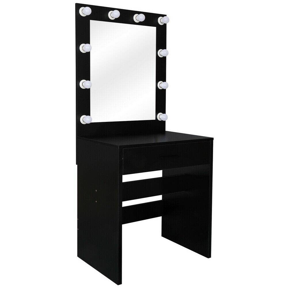 Popel Dressing Table with LED Light & Large Mirror - White Vanity Desk with Single Drawer for Bedroom & Bathroom Makeup | Perfect for Applying Cosmetics, Hair Styling & Home Decor