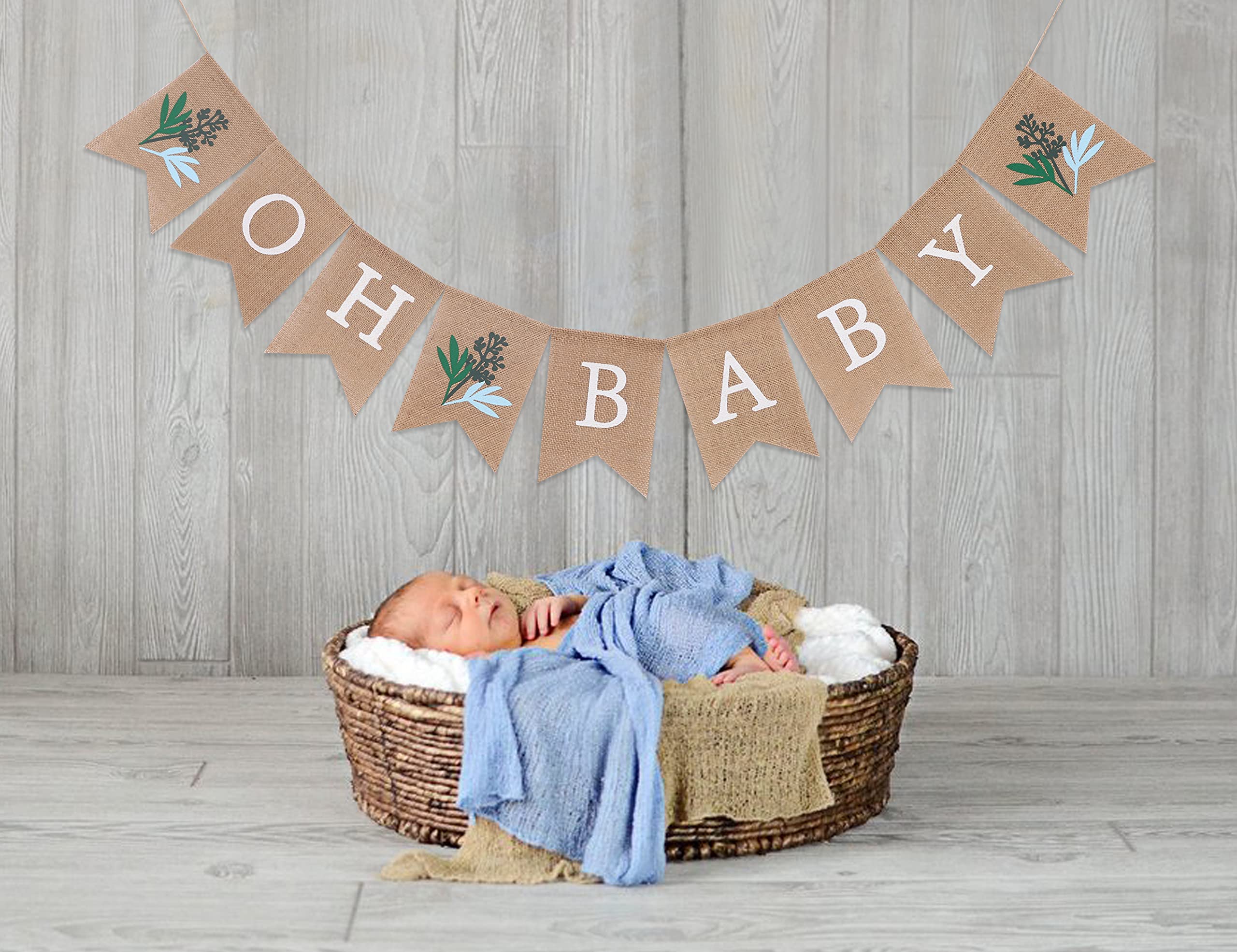 Greenery Baby Shower Banner - Gender Neutral Burlap Banner for Baby Showers | Oh Baby Decorations for Nursery, Gender Reveal & Wedding Shower Decor | Perfect for Rustic, Boho & Farmhouse Themes