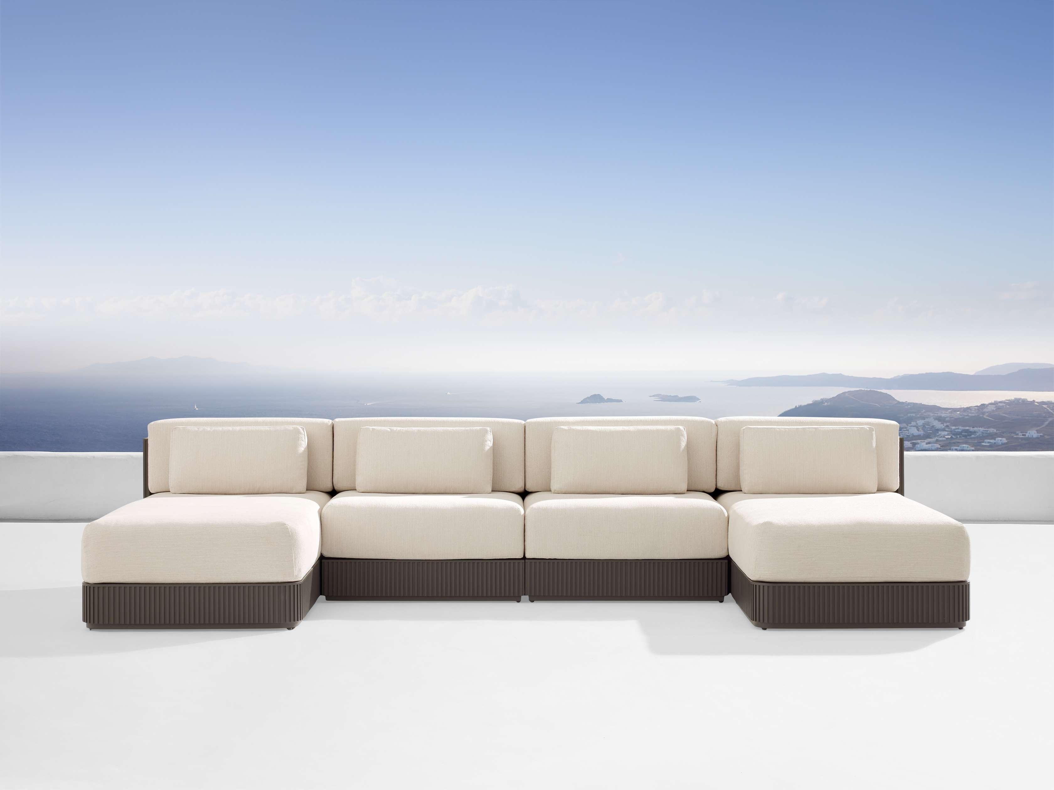 Beaumont Outdoor Aluminum 4-Piece Double Chaise Sectional Set - Patio Furniture for Poolside, Garden & Backyard Relaxation