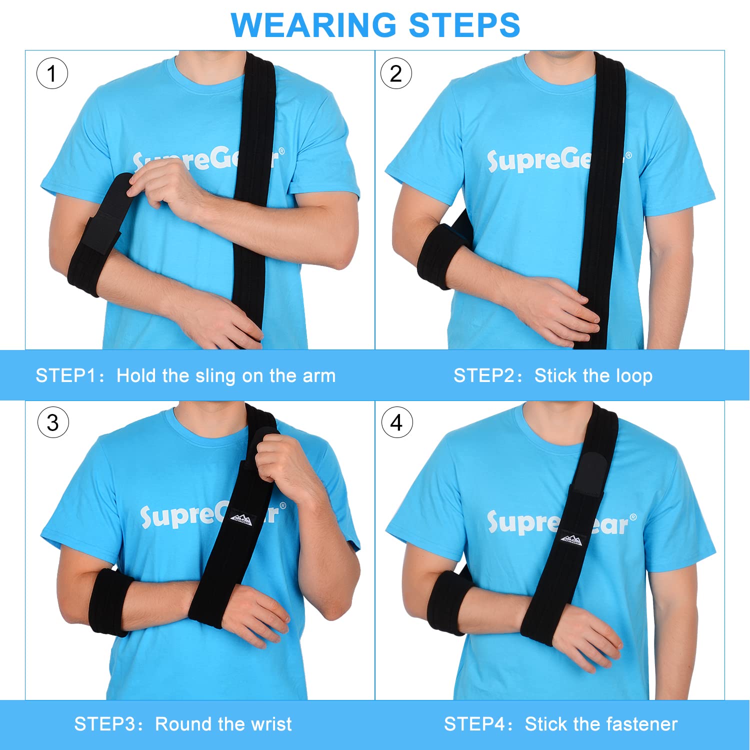 Supregear Adjustable Arm Sling - Lightweight Shoulder Support Brace for Rotator Cuff, Shoulder Injury & Broken/Fractured Bones - Left/Right Arm Immobilizer for Men & Women (Black, S) - Perfect for Post-Surgery Recovery, Sports Injuries & Daily Comfort