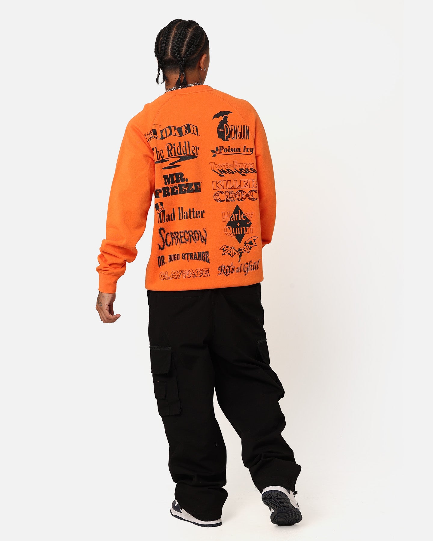 American Thrift X DC Batman Arkham Asylum Neon Orange Crewneck Sweatshirt - Perfect for Cosplay, Comic Con & Batman Fan Gifts