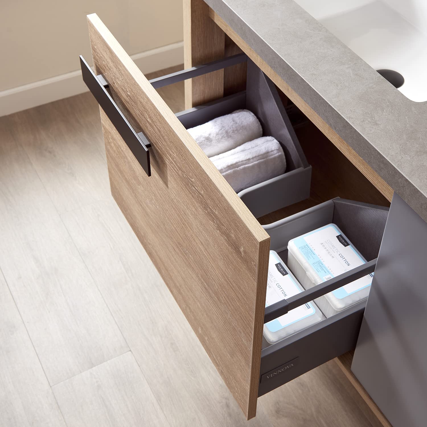 VINNOVA Carcastillo Bathroom Vanity with Sink - 36 Inch Modern Oak Wood Vanity for Bathroom - North American Solid Oak Construction - Perfect for Master Bath, Guest Bath & Powder Room Remodeling