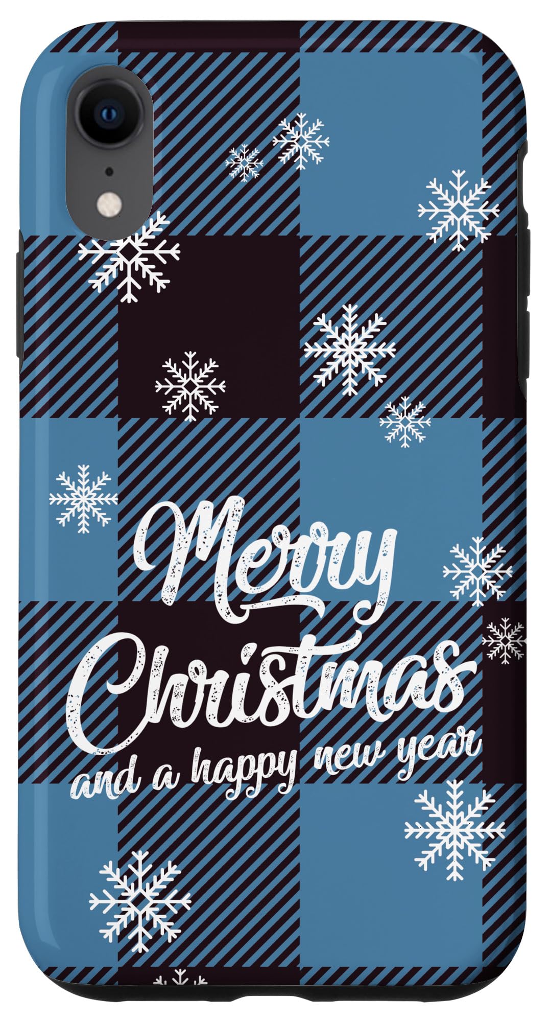 iPhone XR Christmas Phone Case - Blue Buffalo Plaid Design with 
