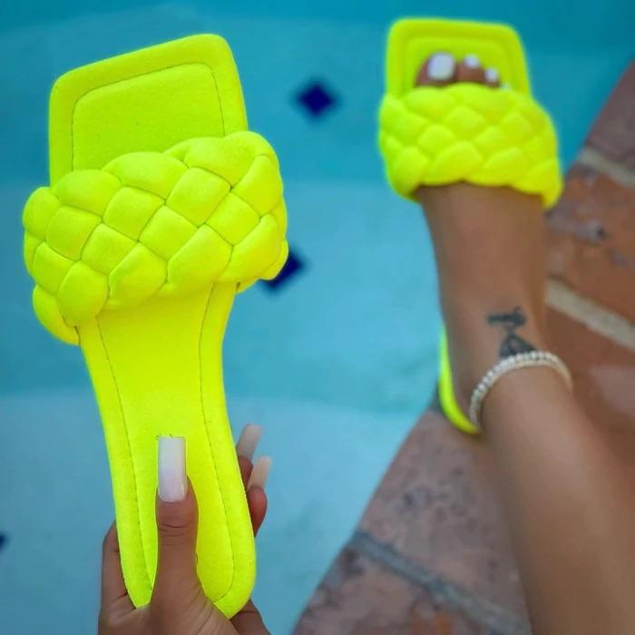 Monique Women's Neon Yellow Sandals - Comfortable Summer Beach Flip Flops for Outdoor Walking, Poolside, and Vacation Wear