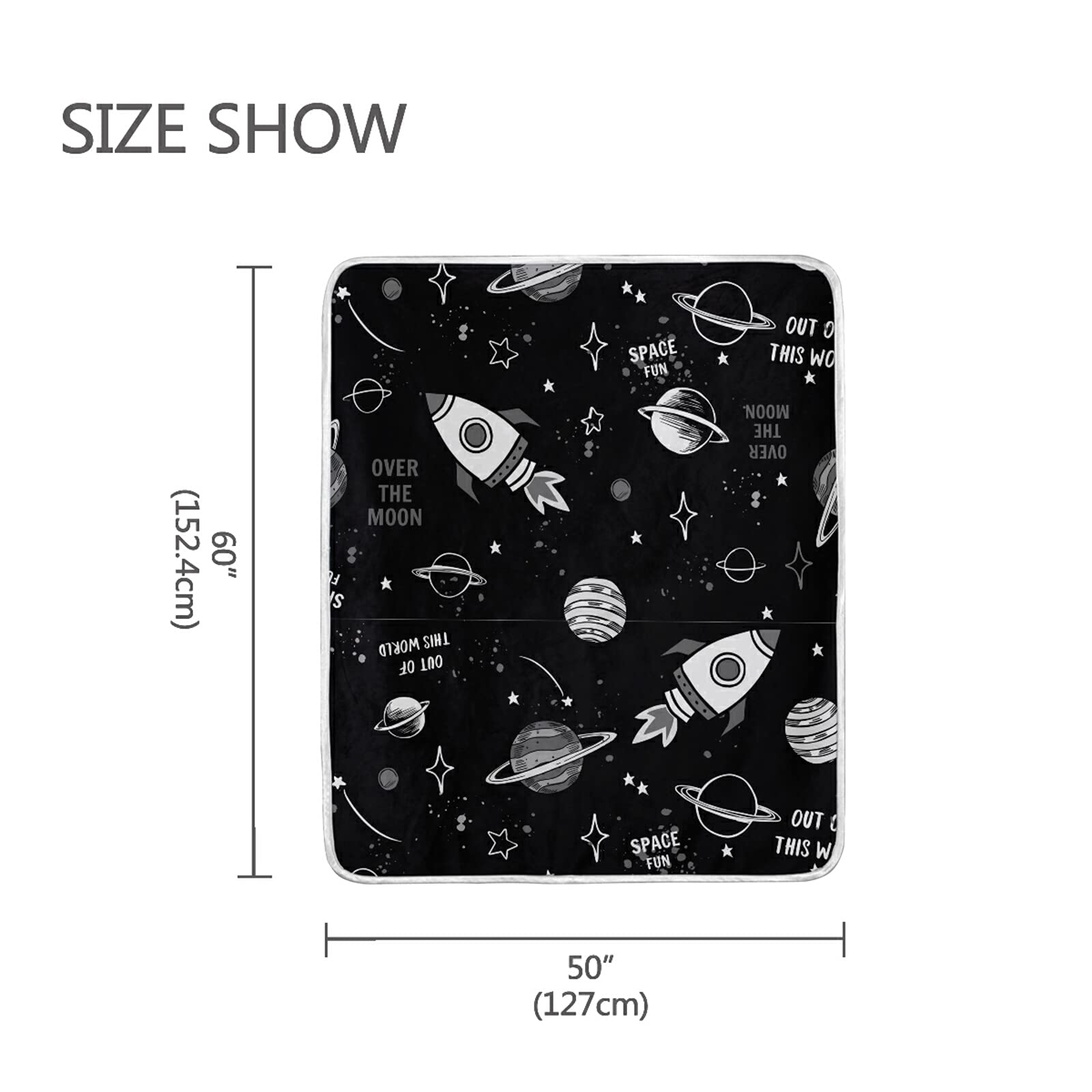 Space Doodle Cartoon Rocket Planet Star Moon Blanket - 50x60 Inch Super Soft Fluffy Fleece Throw for Bed, Sofa & Travel | Cozy Plush Blanket for Camping, Siesta & Home Decor