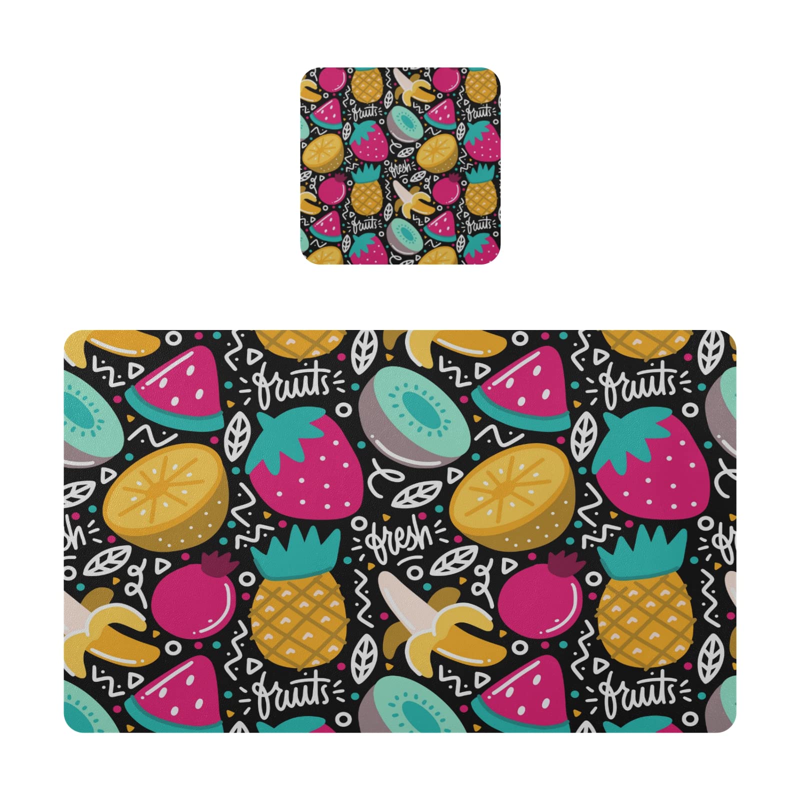 Tropical Fruits Doodle Placemats Set of 2 - Heat Resistant & Waterproof Table Mats for Kitchen, Dining & Coffee Tables - Perfect for Family Meals, Dinner Parties & Casual Dining