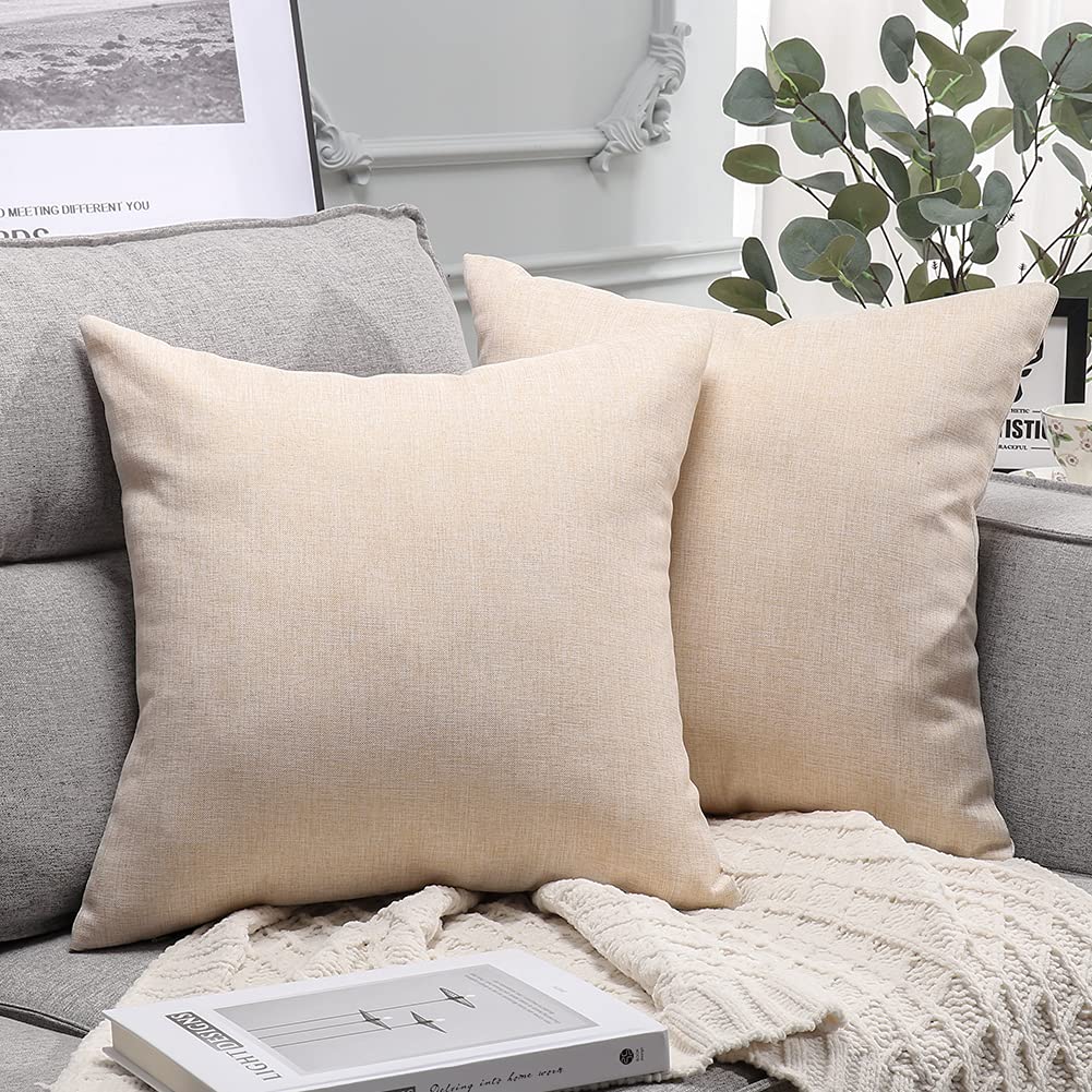 OTOSTAR 2-Pack Waterproof Outdoor & Indoor Throw Pillow Covers 18x18 Inch - Square Decorative Pillow Cases for Sofa, Couch, Patio, Garden, Tent & Park - All-Weather Beige Home Decor Accent Pillows