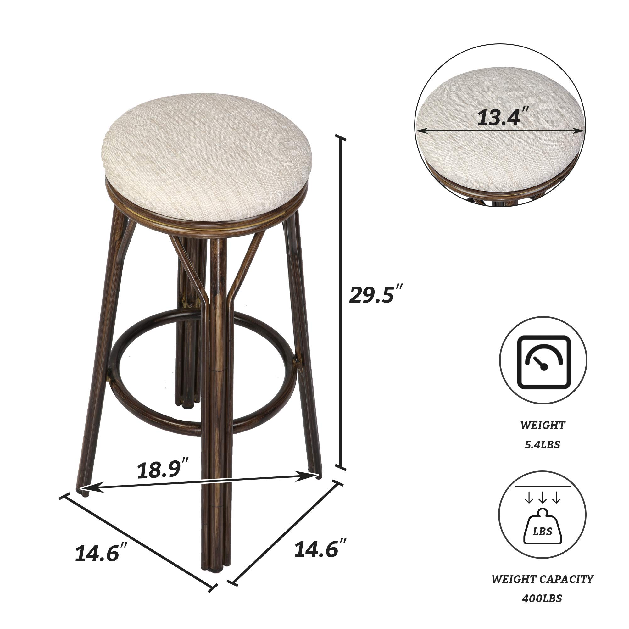 30'' Bar Stools Set of 2 - Aluminum Bar Stools with Round PU Leather Seat - Adjustable Height Counter Stools for Kitchen, Dining Room, Pub & Bistro - Indoor/Outdoor Use in White & Brown - Perfect for Home, Cafe & Patio Decor