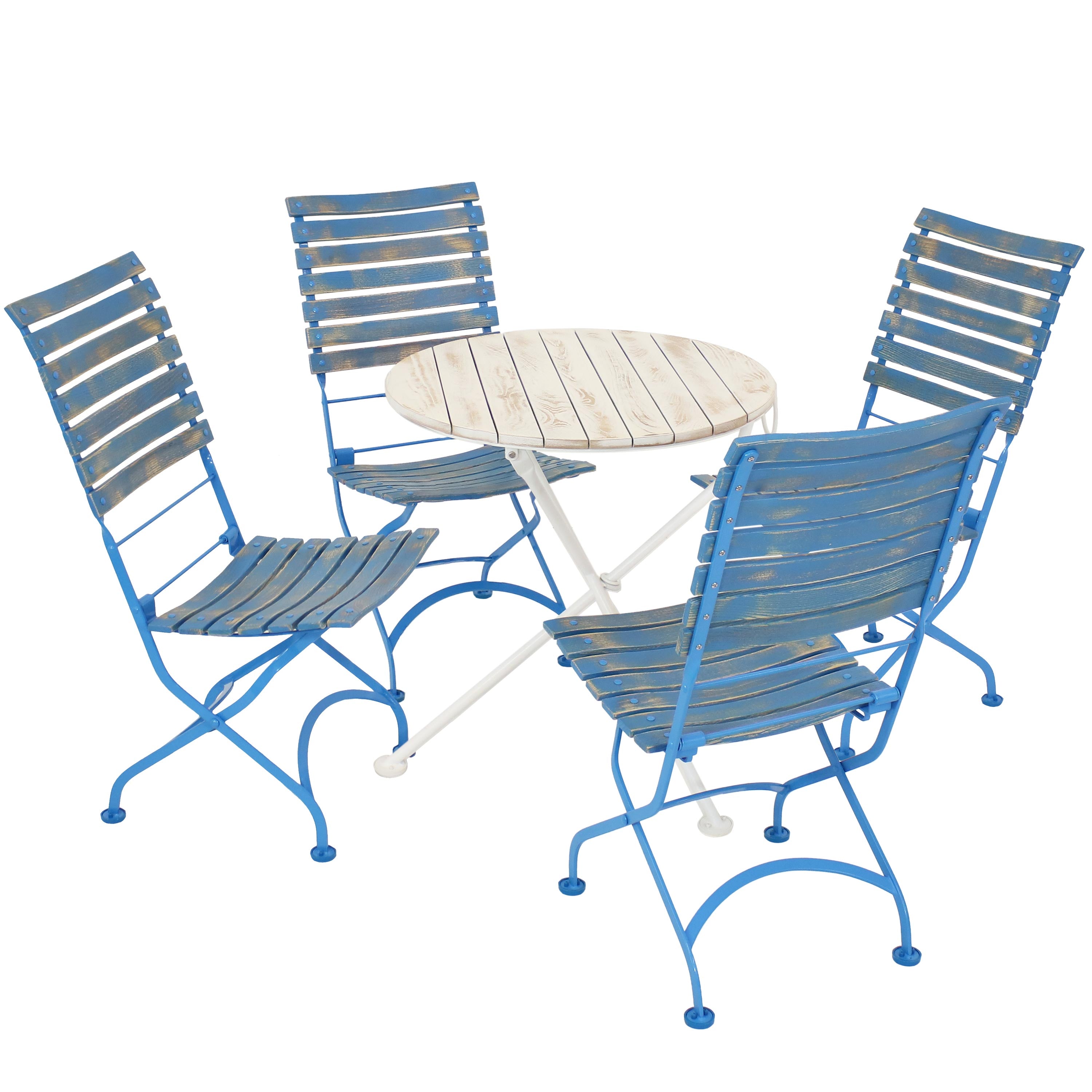 Sunnydaze Cafe Color 5-Piece Wooden Folding Bistro Table and Chairs Set - Blue | Outdoor Patio Dining Furniture for Garden, Backyard, and Poolside Relaxation