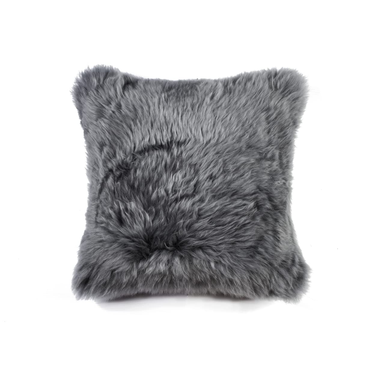 Premium New Zealand Sheepskin Throw Pillow with Zipper Closure - 18x18 Inch Fluffy Decorative Couch Pillow | 100% Genuine Sheep Wool Filling | Soft Grey Pillow for Living Room, Bedroom & Office - Perfect for Home Decor, Cozy Reading Nook and Gift Giving