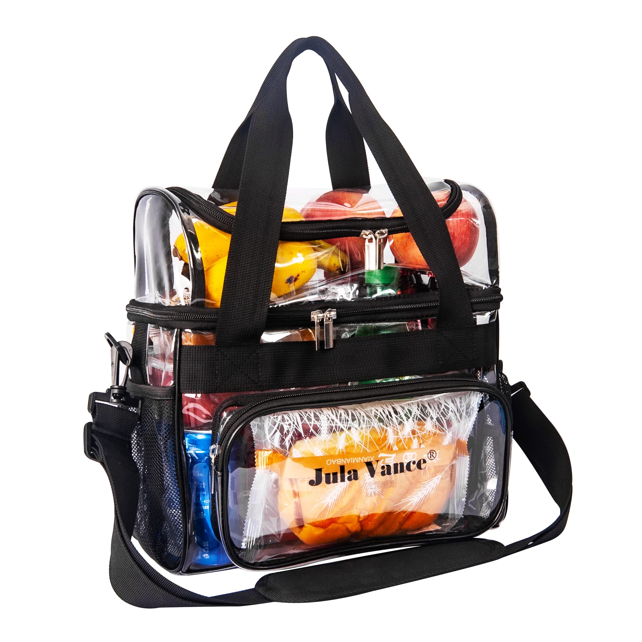Stadium Approved Clear Crossbody Bag - Double Decker Transparent PVC Work Tote for Lunch, Makeup & Travel Organizer | Shoulder Bag for Sports Events, Concerts, Correctional Officers | Perfect for Work, Gym & Outdoor Activities