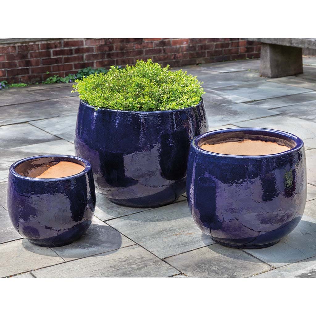 Campania International Martine Planter Set of 3 - Sapphire Blue Ceramic Flower Pots for Indoor Plants, Outdoor Garden Decor, Patio & Home Décor