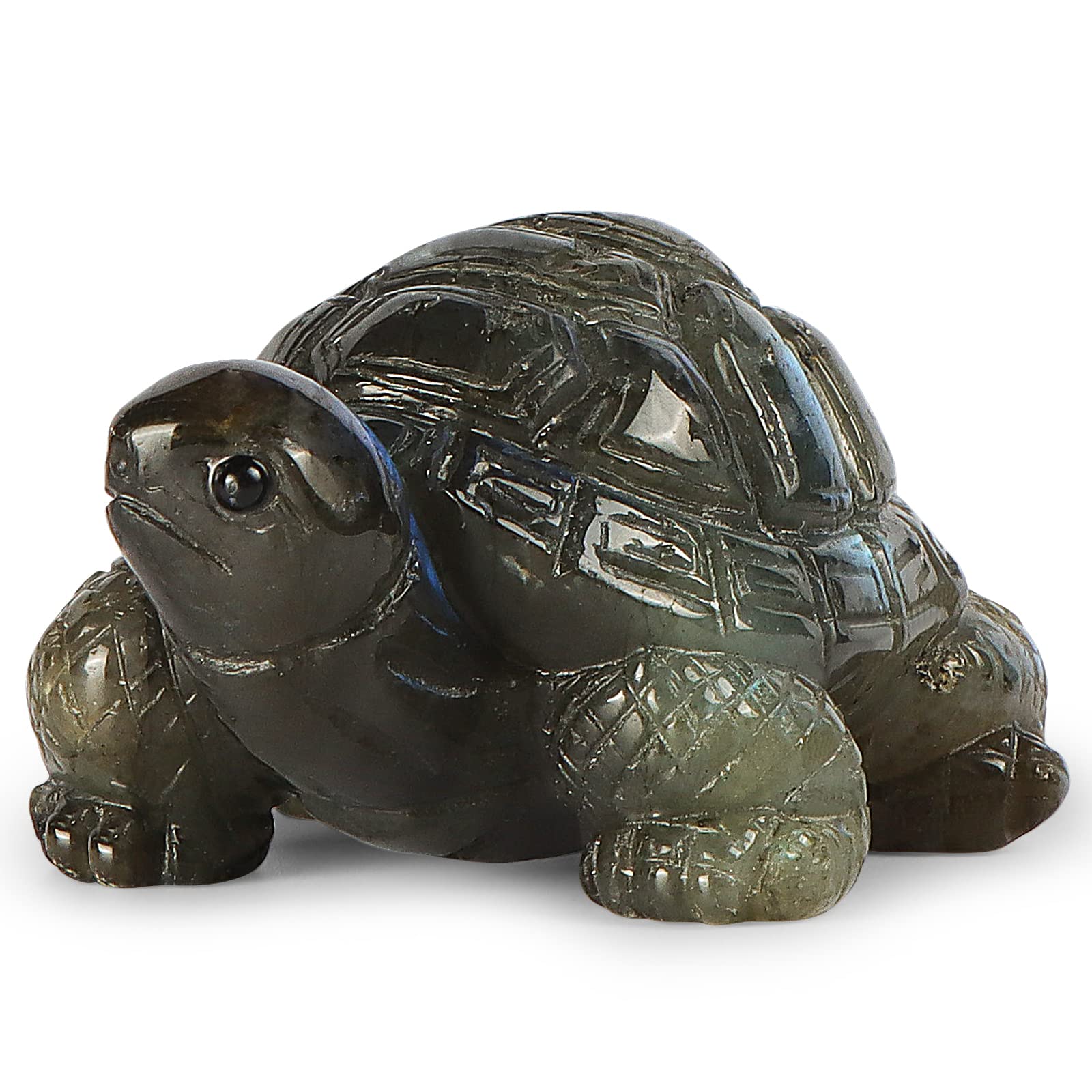 SMQ Hand Carved Labradorite Turtle Statue - 2.7 Inch Natural Stone Crystal Turtle Carving for Home & Office Desk Decor | Healing Crystal Gemstone Gift with Box | Perfect for Meditation, Feng Shui & Spiritual Healing Spaces