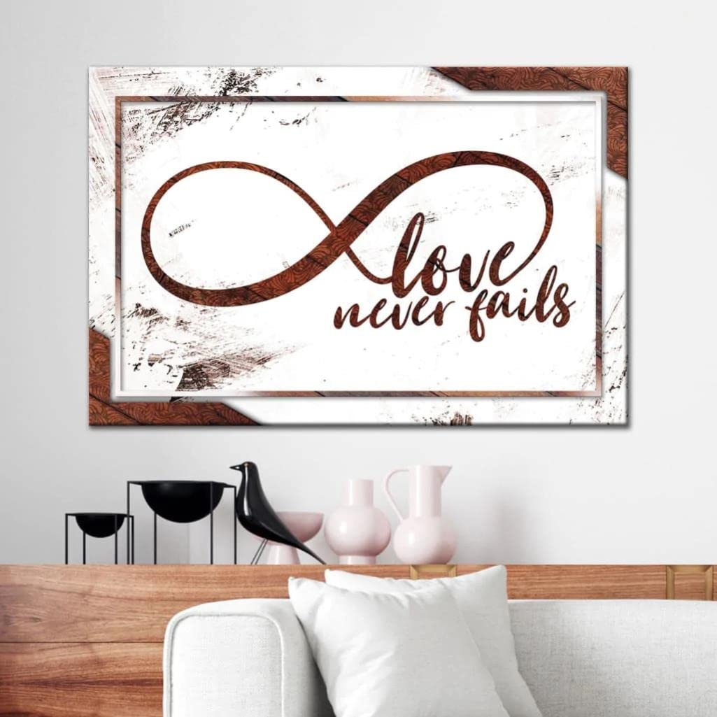 Jesus Wall Art Canvas Print - Infinity Symbol Love Never Fails Christian Home Decor, Religious Canvas Art for Living Room, Bedroom & Church