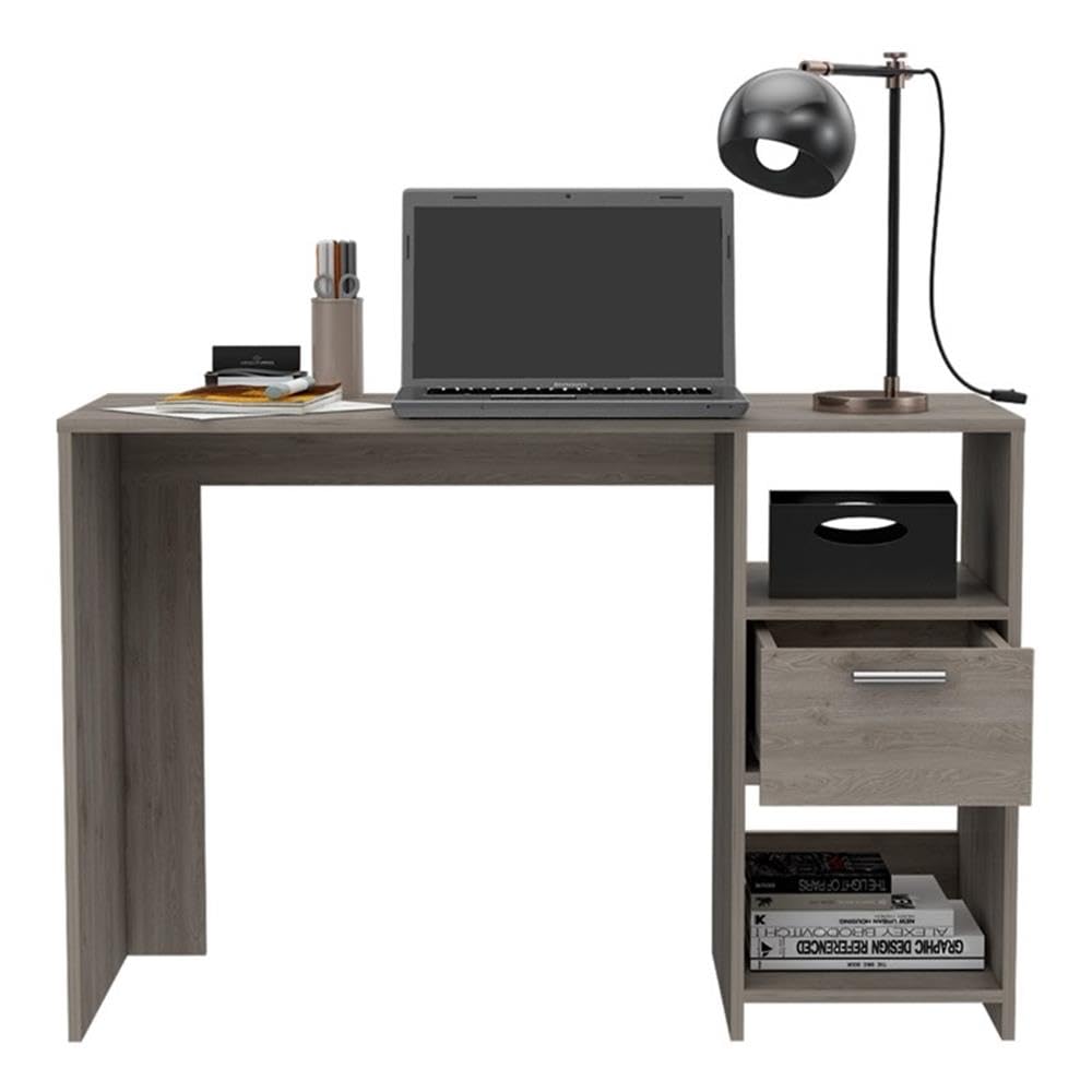 Modern Light Gray Arlington Computer Desk with Drawer & 2 Open Shelves - Home Office Workstation for Small Spaces, Study Room, or Bedroom Workspace