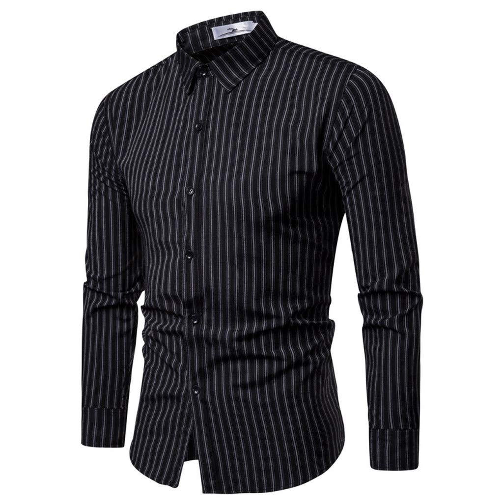 Fanteecy Men's Slim Fit Long Sleeve Dress Shirt - Stretch Performance Button Down Shirt with Vertical Stripes & Herringbone Pattern | Perfect for Office, Business Meetings & Formal Occasions