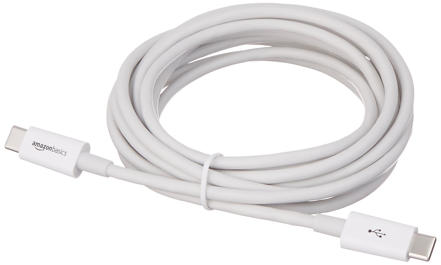 Amazon Basics USB Type-C to USB Type-C 2.0 Fast Charging Cable - 9ft, White | Compatible with MacBook Pro, Galaxy S23, iPad Pro & More | Durable Nylon Braided for Home, Office & Travel Charging