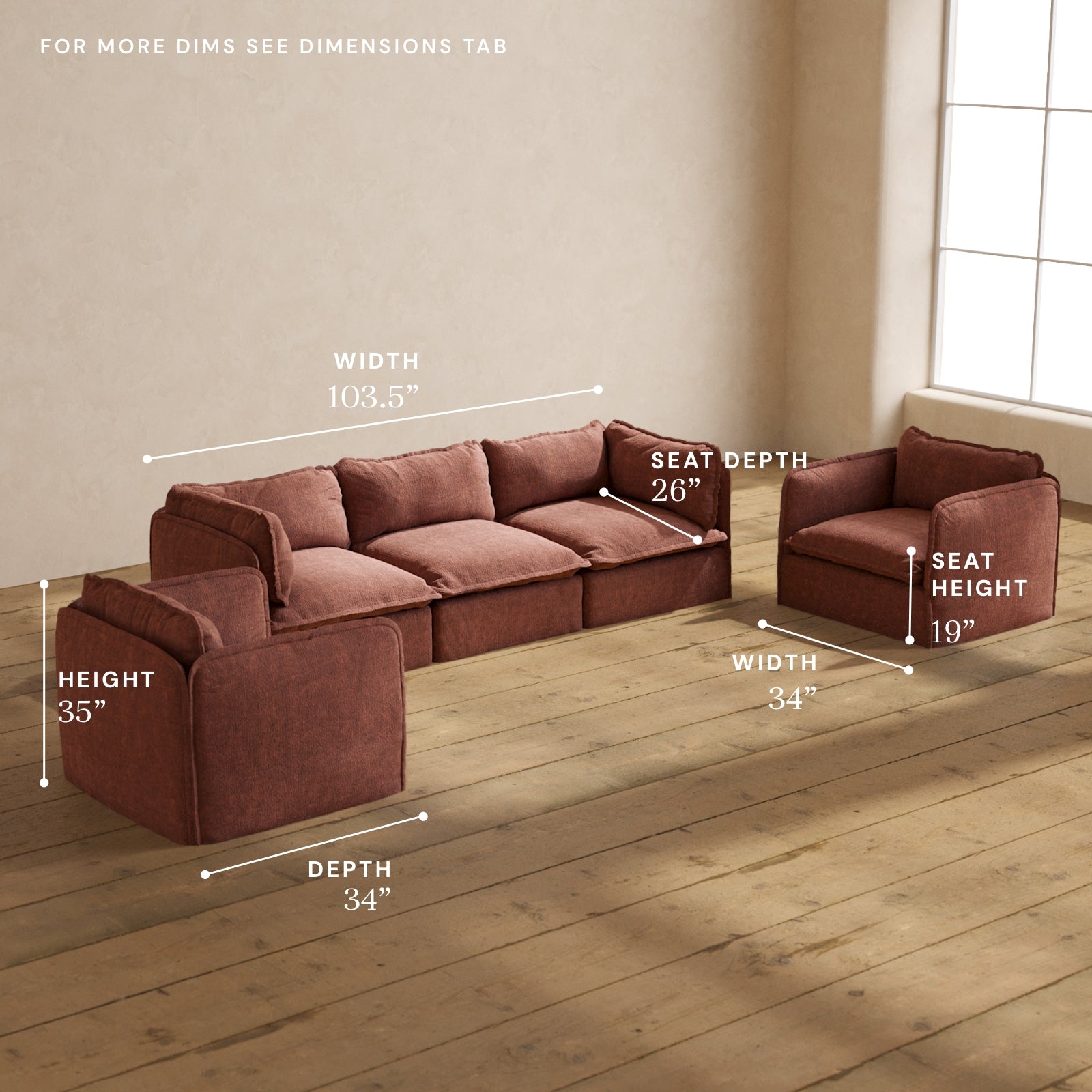 Modular Performance 3-Seater Sofa with Armchair Set in Chestnut Brown | Modern Living Room Furniture for Comfortable Relaxation & Home Decor | Perfect for Family Gatherings, Movie Nights & Small Spaces
