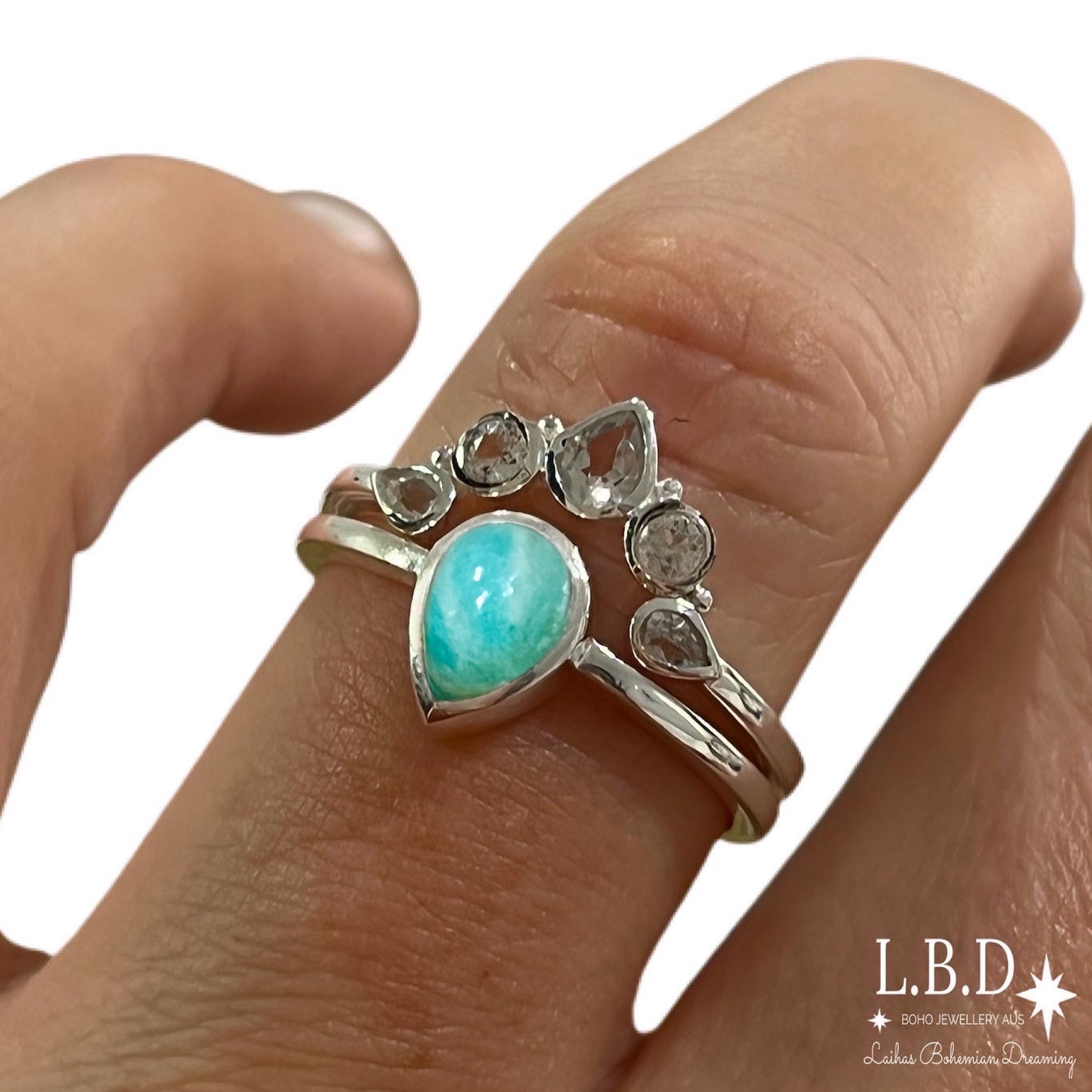 Laihas Queen of Cups Topaz & Amazonite Ring Set – Elegant Gemstone Jewelry for Women, Perfect for Gifts, Parties & Everyday Wear