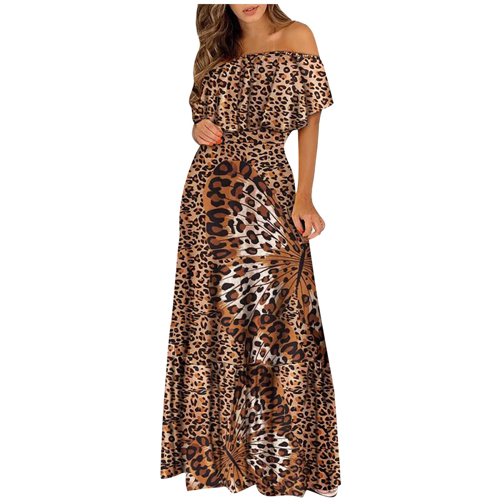 Hengyaai Women's Plus Size Summer Maxi Dress - Off The Shoulder Strapless Floral Print Tiered Swing Long Dress for Beach, Vacation & Casual Wear