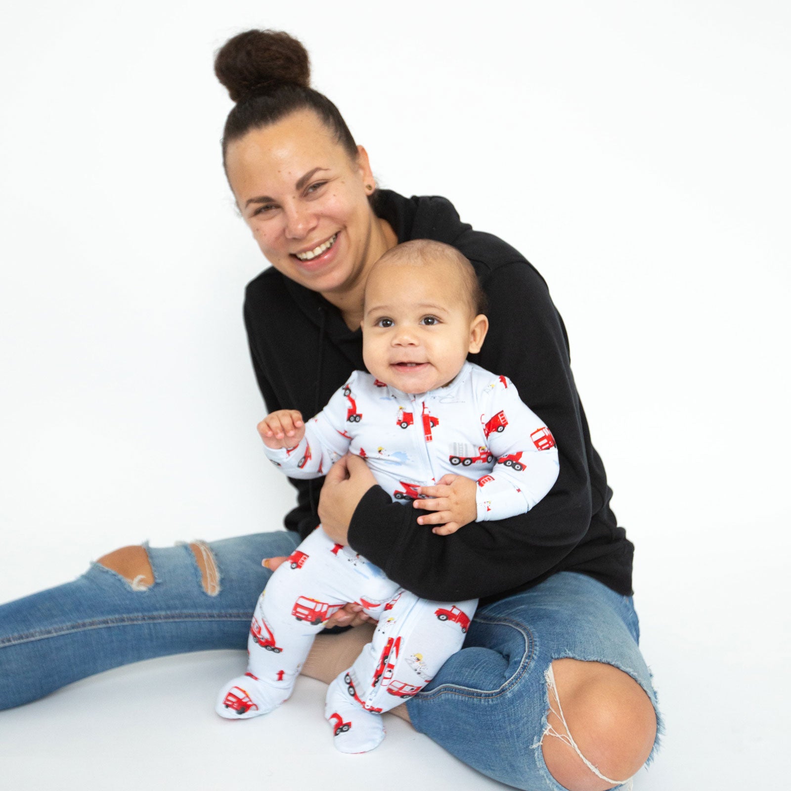 Bamboo 2-Way Zipper Footie Pajamas - Firetruck & Dalmatians Print | Soft & Comfortable Baby Sleepwear for Boys & Girls | Perfect for Bedtime, Lounging & Holiday Gifts