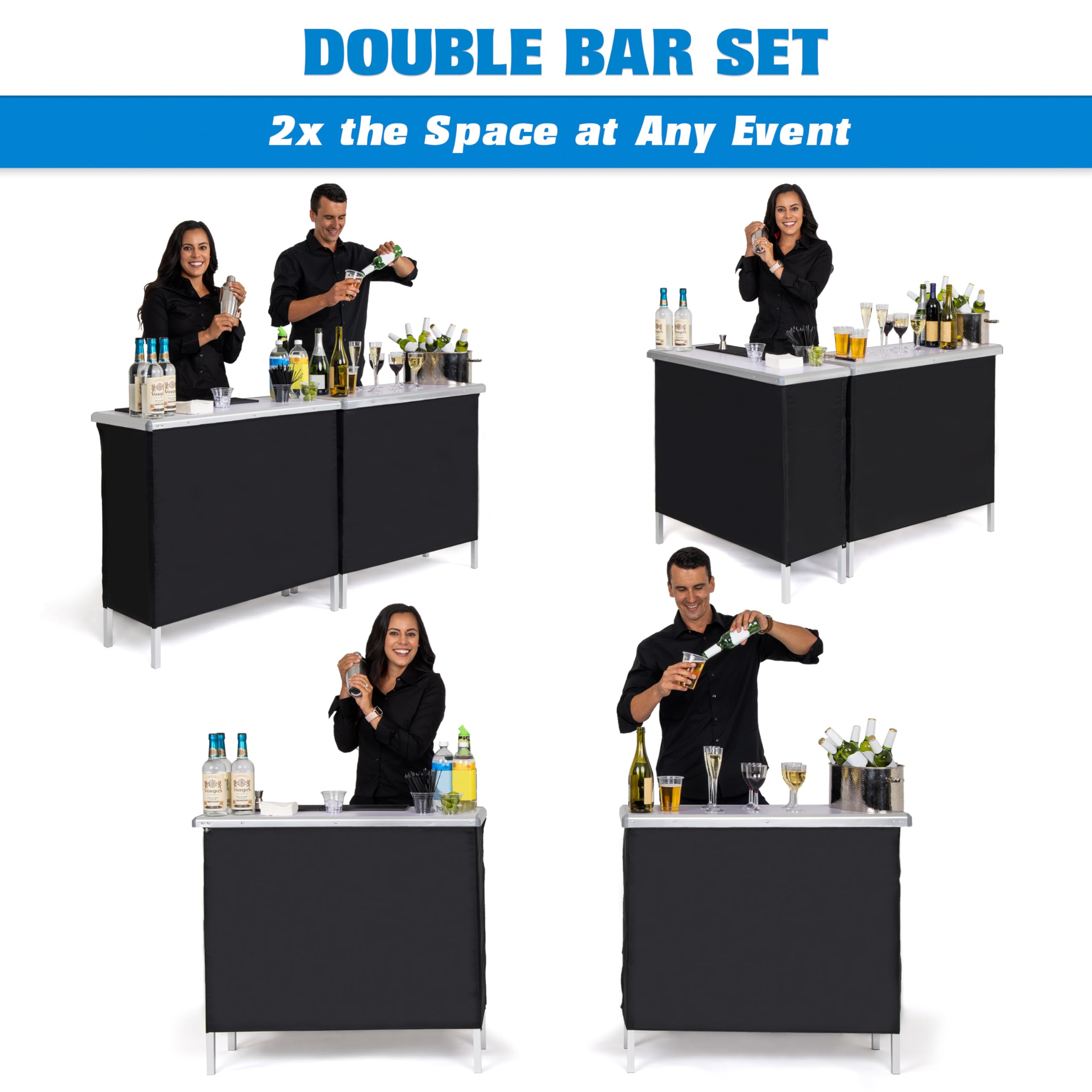 GoBar Portable Double Bar Table Set - Mobile Bartending Station for Parties, Weddings & Events - Includes Carrying Case (Standard/LED Options) - Perfect for Outdoor Gatherings, Catering Services & Home Entertaining
