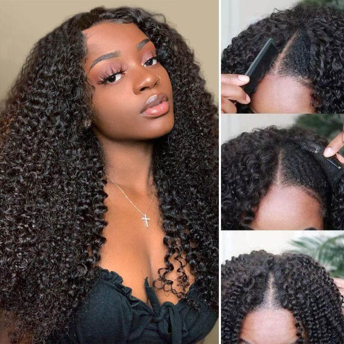 UNICE V Part Curly Human Hair Wig - 180% Density Glueless U Part Wig with Clips | No Lace No Glue No Sew in | Beginner Friendly 18 Inch Wigs for Women | Perfect for Daily Wear, Parties & Special Occasions