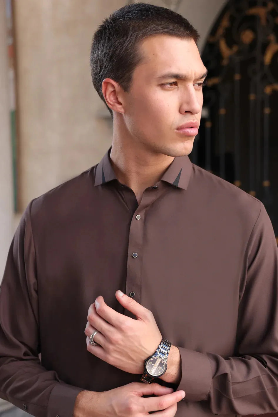 Premium Blended Dark Brown Shalwar Kameez by Almirah - Wasim Akram Collection | Elegant Pakistani Traditional Outfit for Weddings, Festivals & Special Occasions