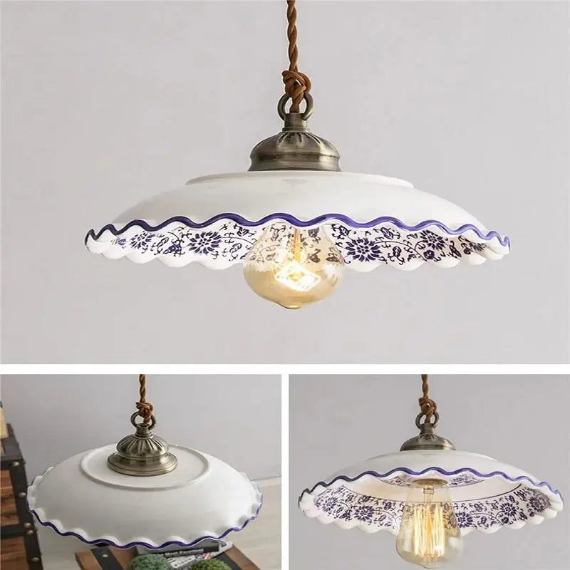 Handmade White Ceramic Pendant Light - Modern Farmhouse Ceiling Fixture for Kitchen, Dining Room & Bedroom Lighting Decor
