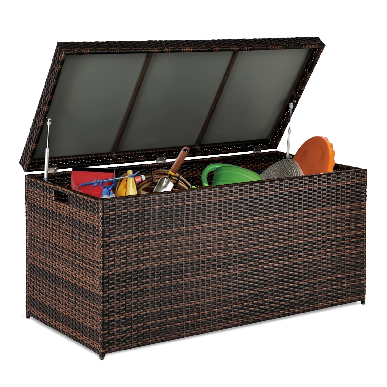 VINGLI 132 Gallon Outdoor Storage Box - Upgraded Rattan Deck Box with Wicker Design, Waterproof & Durable for Patio, Garden, Balcony, Poolside, Yard - Perfect for Storing Cushions, Toys, and Outdoor Gear (Brown)
