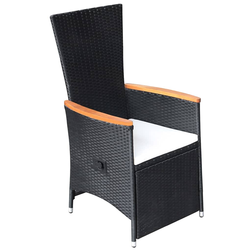 2-Piece Black Poly Rattan Reclining Patio Chairs Set with Cushions - Outdoor Lounge Furniture for Poolside, Garden & Backyard Relaxation