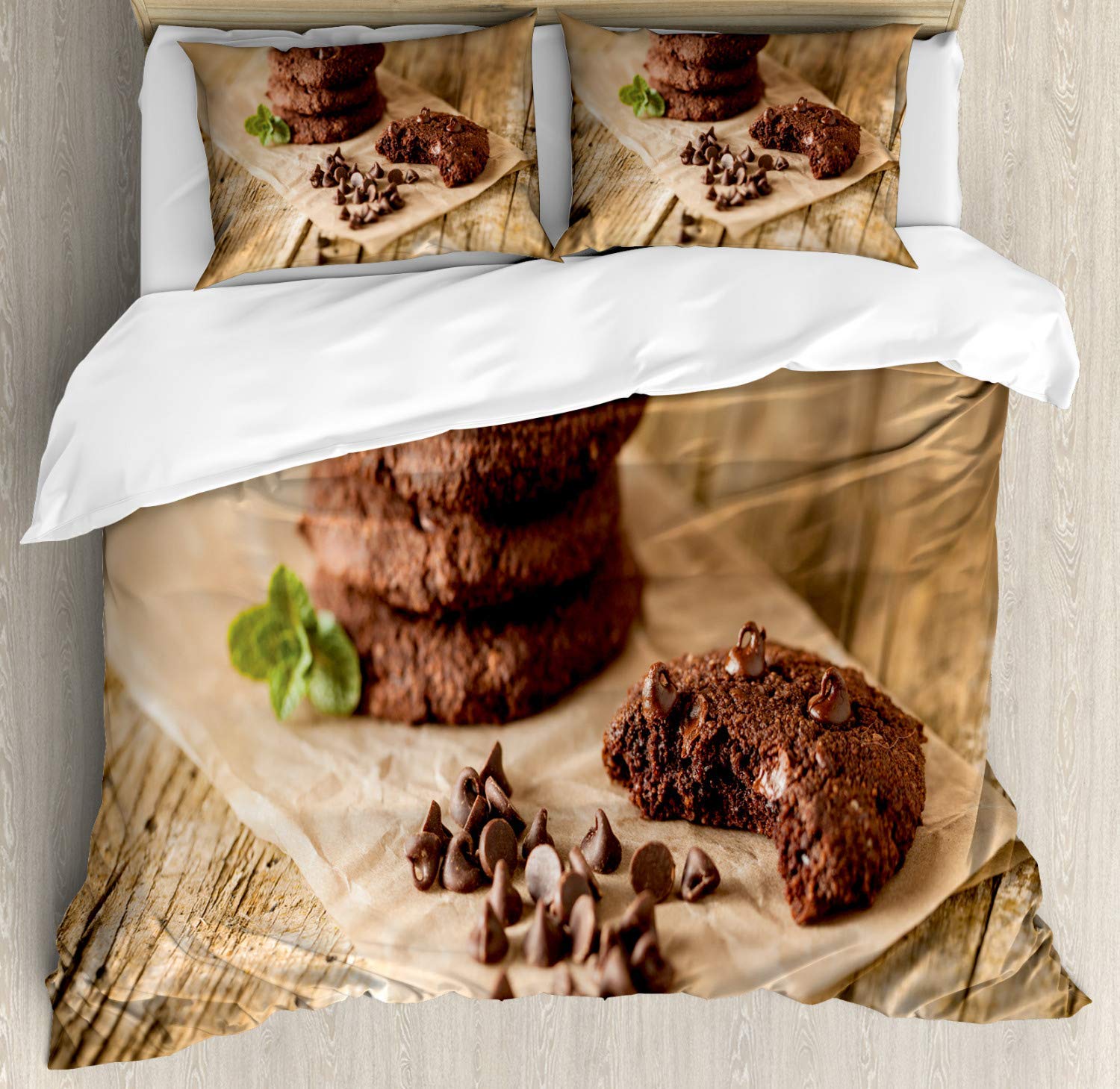 4-Piece Soft & Durable Chocolate Drops Print Duvet Cover Set - Full Size Bedding with Zipper Closure & Ties, Easy Care (Dark Rosewood/Pale Rust/Beige) for Cozy Bedroom Decor & Gift Wrapping Theme