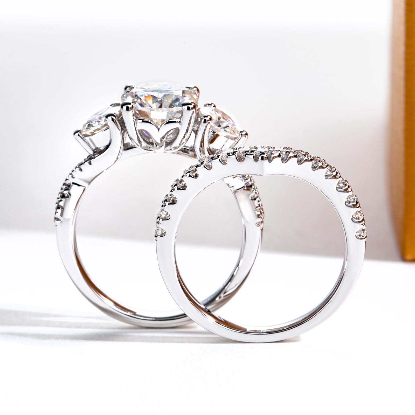 3.7CTTW D Color VVS1 Clarity Round Brilliant Cut Moissanite Wedding Rings Set - 925 Sterling Silver Bridal & Engagement Rings for Women with Certificate | Perfect for Proposals, Anniversaries & Special Occasions