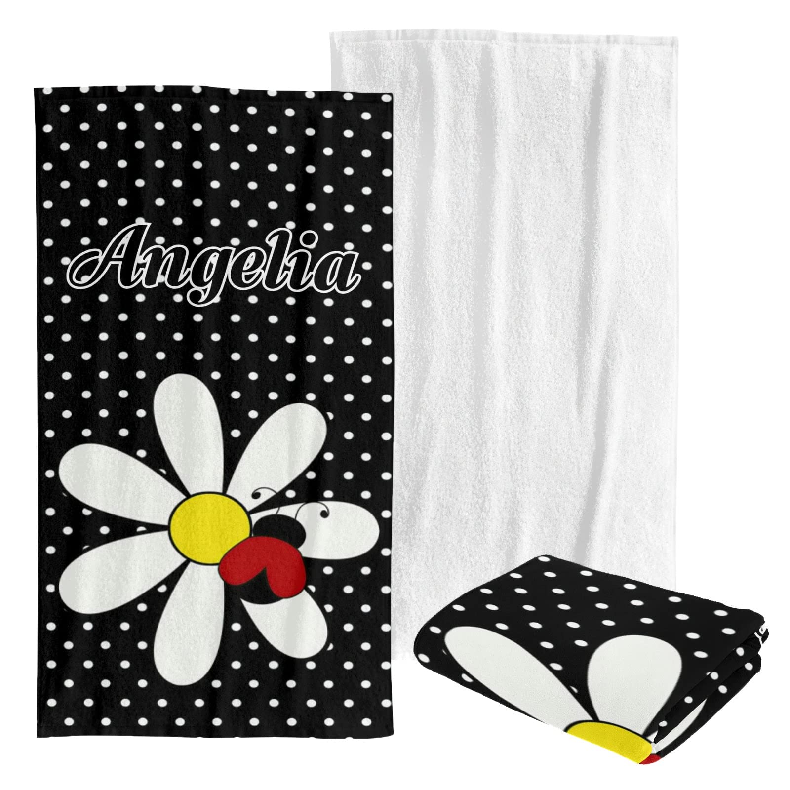Custom Personalized Beach Towel - Soft Quick-Dry Bath Towel Blanket for Swimming, Sunbathing, Travel - Kids, Men, Women (Ladybird Daisy Design) - Perfect for Pool, Beach, Vacation & Outdoor Activities