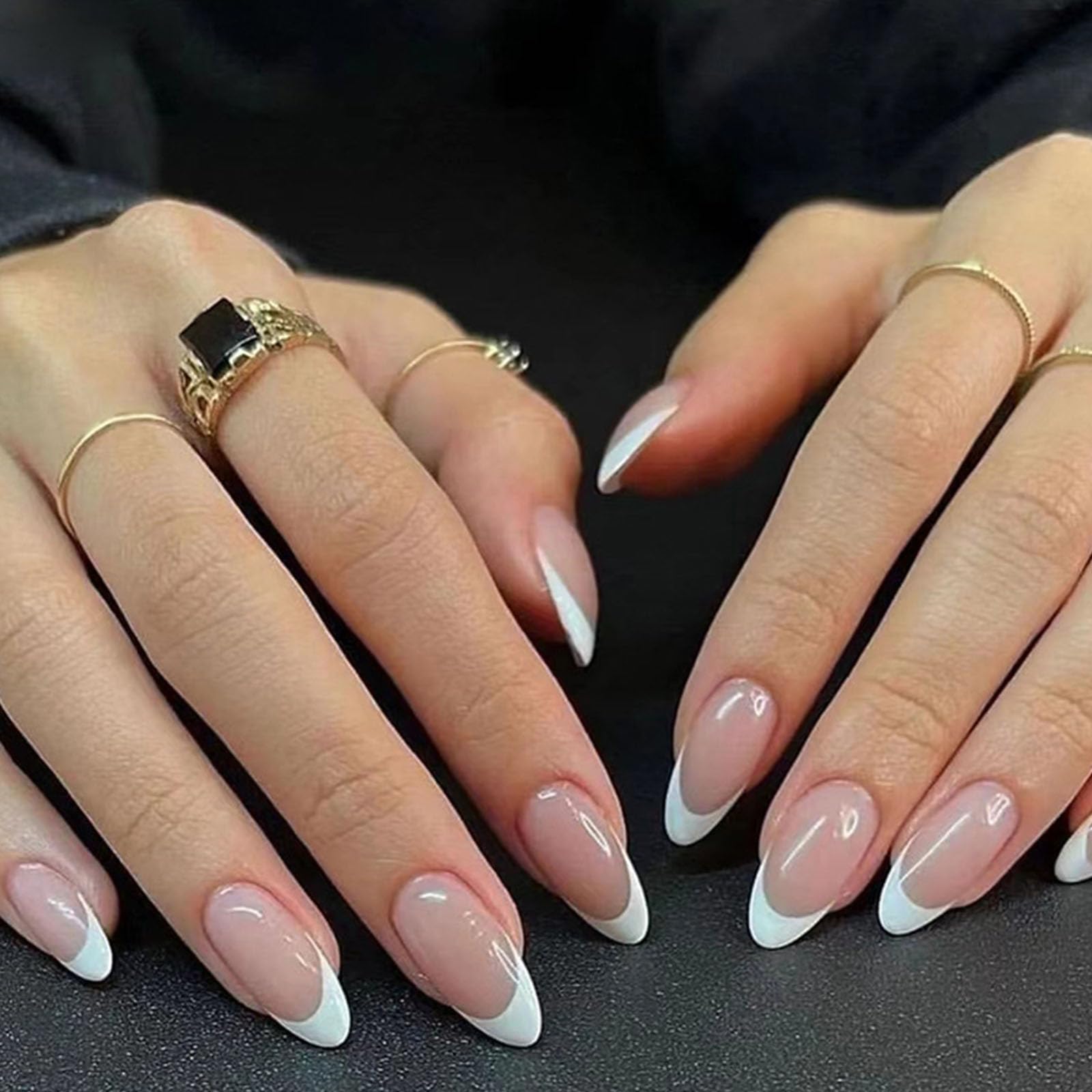 White French Tip Press On Nails - 24Pcs Short Oval Fake Nails with Glue, Light Pink Full Cover Acrylic False Nails for Women | Easy to Apply, Natural Look for Daily Wear, Perfect for Office, Parties & Special Occasions